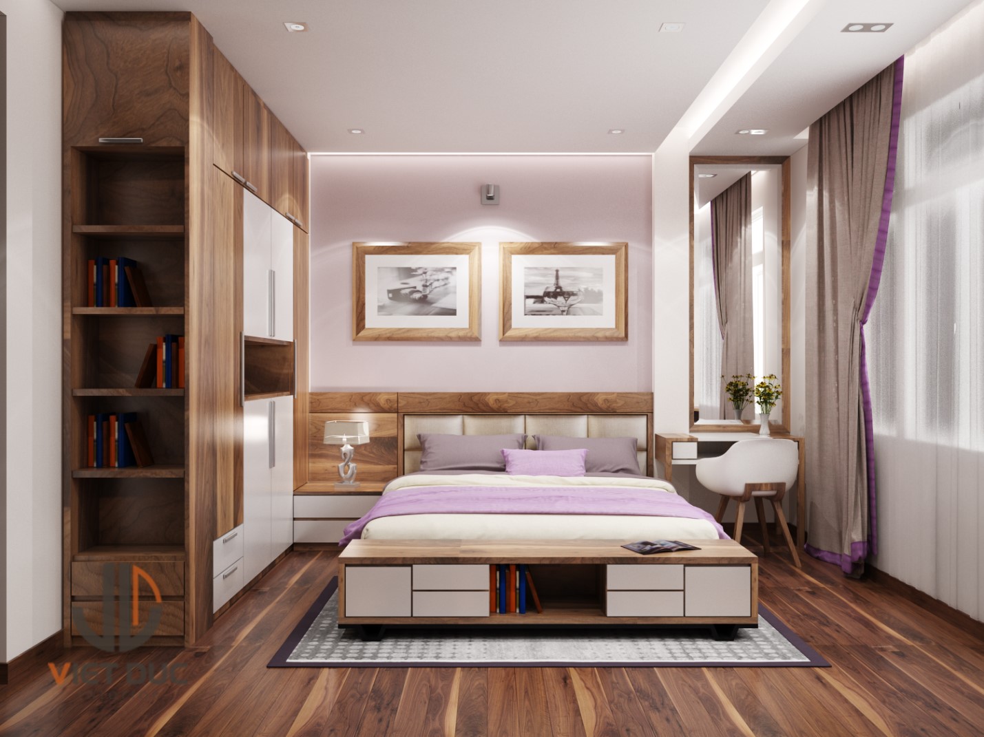  Phòng ngủ sử dụng nội thất gỗ óc chó
